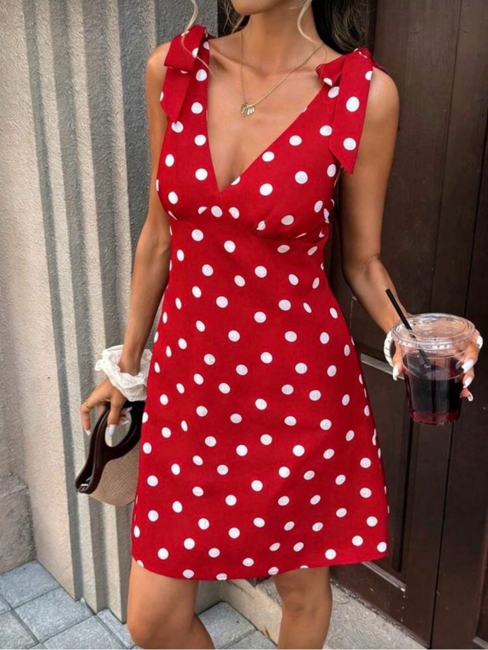 Red Polka Dot Mini Dress with Tie Straps